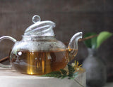 Mango Tea, Hot Brew in glass teapot