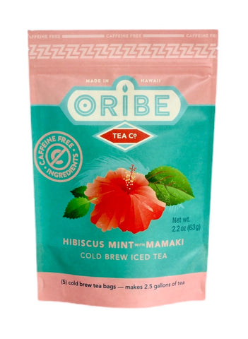 Caffeine Free Hibiscus Tea- Hibiscus Mint with Mamaki Cold Brew Tea, no caffeine. Made in Hilo, Hawaii from 100% Organic Ingredients, Featuring Endemic Hawaiian Mamaki Tea.